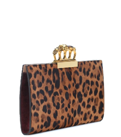 Shop Alexander Mcqueen Four Ring Calf Hair Clutch In Brown