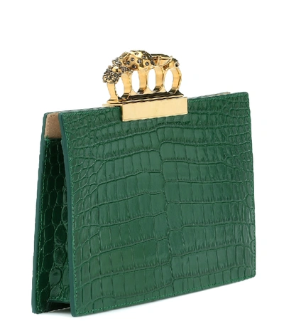 Shop Alexander Mcqueen Four Ring Small Leather Clutch In Green