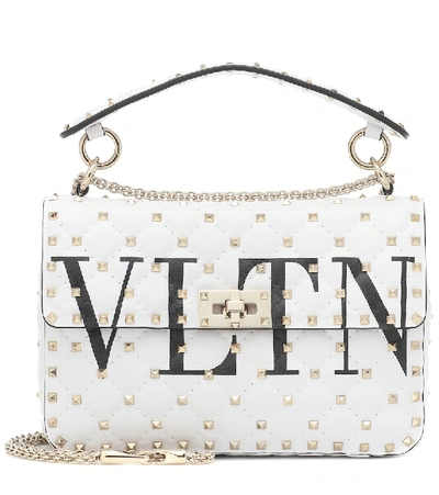 Shop Valentino Rockstud Spike Medium Vltn Leather Shoulder Bag In White