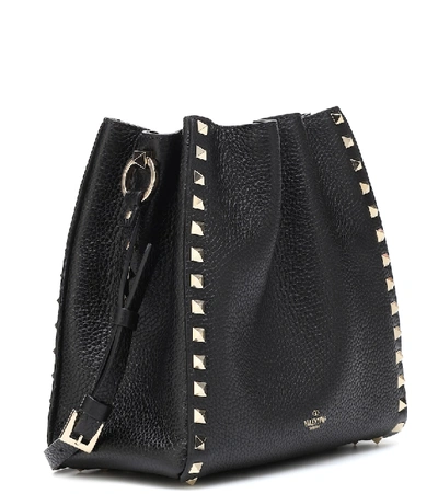 Shop Valentino Rockstud Leather Bucket Bag In Black