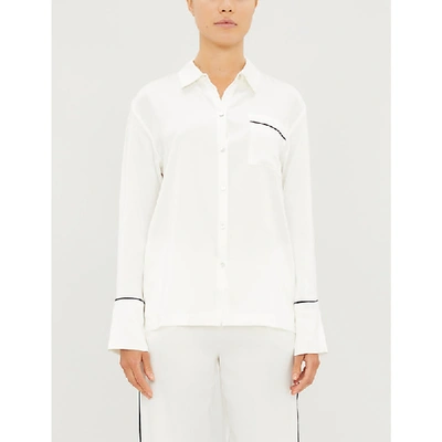 Shop Asceno Piped-trim Silk Pyjama Top In White