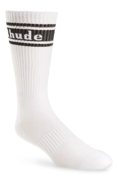 Shop Rhude Logo Stripe Rib Crew Socks In White