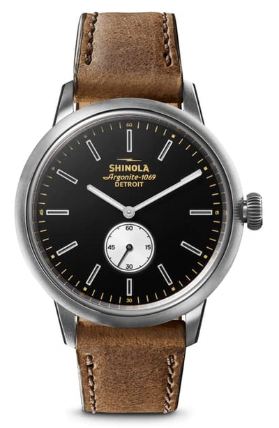 Shop Shinola Bedrock Leather Strap Watch, 42mm In Brown/ Black/ Silver