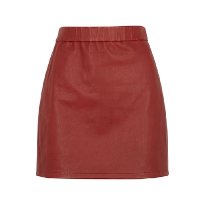 Shop Helmut Lang Dark Red Leather Mini Skirt