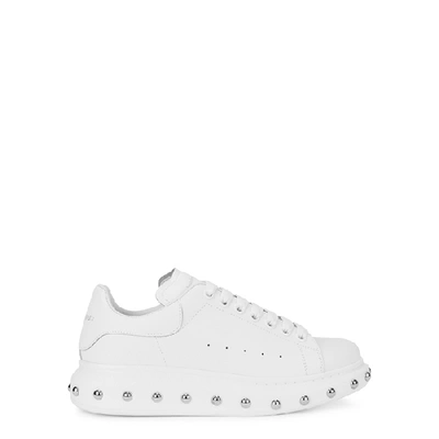 Shop Alexander Mcqueen Larry Studded White Leather Sneakers
