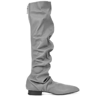Shop Jil Sander Grey 30 Leather Knee-high Boots
