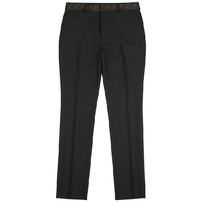 Shop Fendi Ff-print Black Slim-leg Trousers