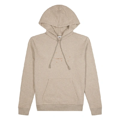 Shop Saint Laurent Taupe Logo Hooded Cotton-blend Sweatshirt