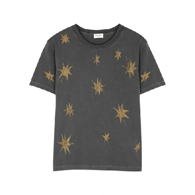 Shop Saint Laurent Grey Star-print Cotton T-shirt