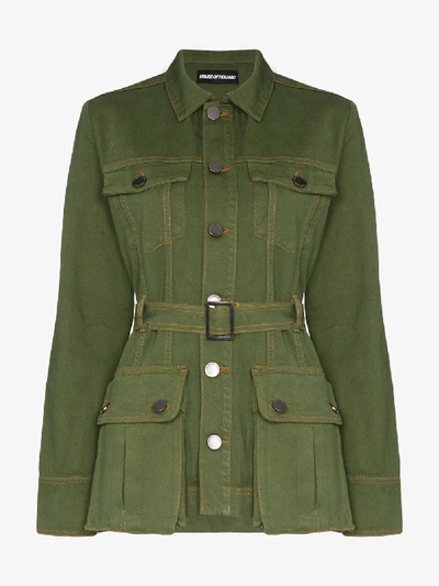 Shop House Of Holland Belted Safari Jacket In Green