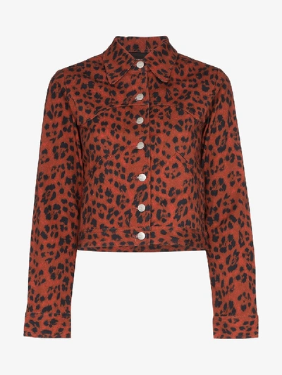 Shop Miaou Lex Leopard Print Denim Jacket In Red