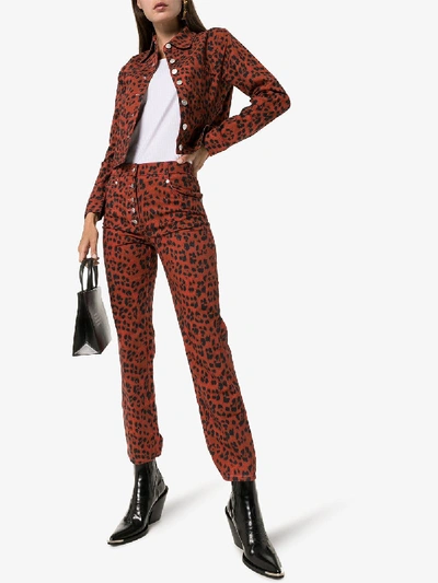 Shop Miaou Lex Leopard Print Denim Jacket In Red