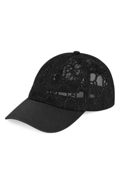 Shop Gucci Shivali Gg Mesh Baseball Cap In Black/ Black