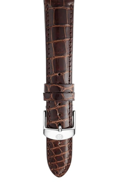 Shop Michele 16mm Alligator Watch Strap In Chocolate
