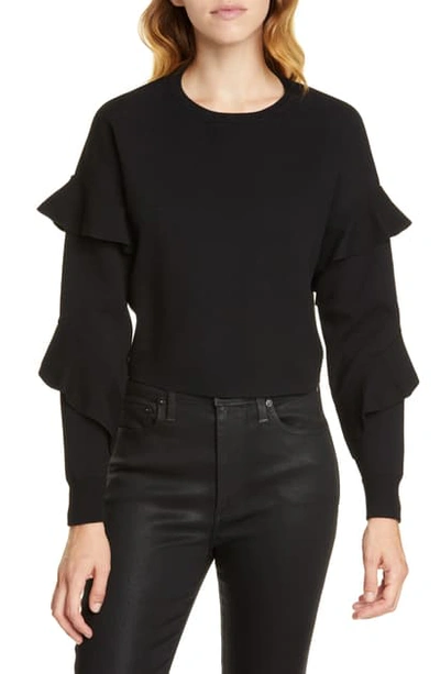 Shop Alice And Olivia Nettie Ruffle Sleeve Sweater In Black