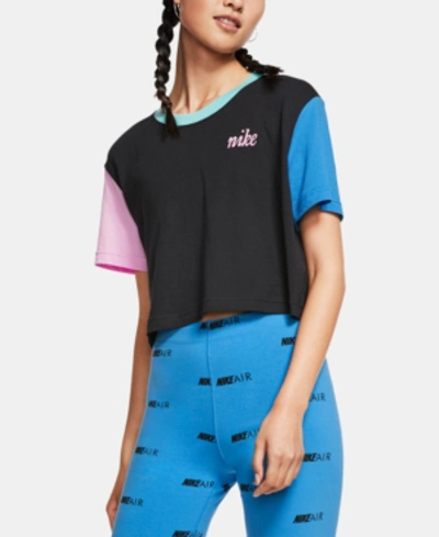 Shop Nike Sportswear Cotton Colorblocked Cropped T-shirt In Black