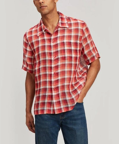 Shop Our Legacy Net Check Short Sleeve Box Shirt In Red