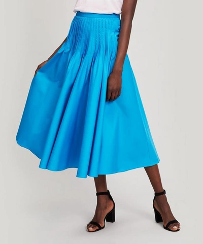 Shop Roksanda Ambra Pintuck-pleat Cotton Midi Skirt In Azure Blue