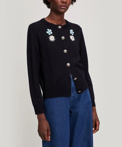 Shop A.p.c. Heidi Floral Embroidered Cardigan In Navy