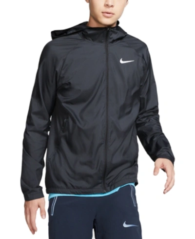 Shop Nike Men's Essential Water-repellent Hooded Running Jacket In Black