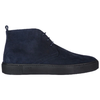 Shop Tod's Suede Desert Boots Lace Up Ankle Boots In Blu