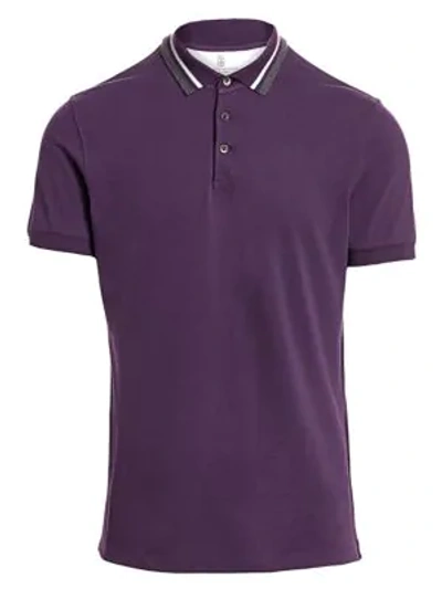 Shop Brunello Cucinelli Men's Short-sleeve Pique Polo In Purple