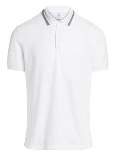 Shop Brunello Cucinelli Men's Short-sleeve Pique Polo In White Grey