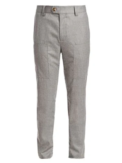 Shop Brunello Cucinelli Para Heathered Wool Trousers In Grey Flannel