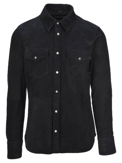 Shop Tom Ford Shirt Style Leather Jacket In Dark Blue