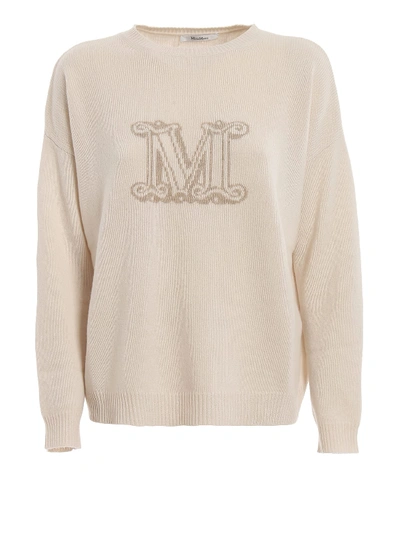Shop Max Mara Cannes Sweater In Fondo Crema Lettera Cacha