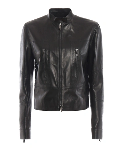 Shop Valentino Leather Jacket In No Nero