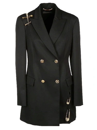 Shop Versace Safety Pin Double-breasted Blazer In Black