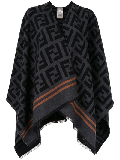 Shop Fendi Ff V-neck Poncho In Black