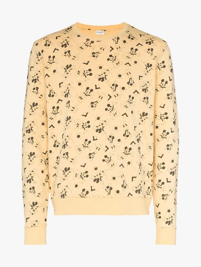 Shop Saint Laurent Mickey Mouse Print Sweatshirt In Yellow