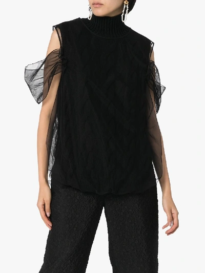 Shop Simone Rocha Tulle Overlay Knitted Top In Black