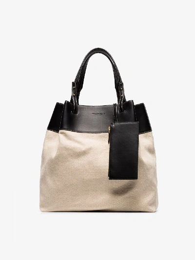 Shop Bottega Veneta Beige Canvas Leather Tote Bag In Neutrals