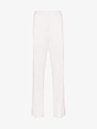 Shop Burberry Satin Stripe Detail Wool Tailored Trousers In White
