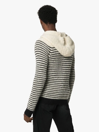 Shop Saint Laurent Striped Knit Hoodie In White