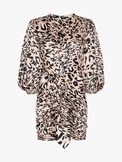 Shop Alexandre Vauthier Leopard Print Silk Gathered Dress In Pink