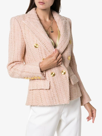 Shop Alexandre Vauthier Buttoned Tweed Blazer In Pink