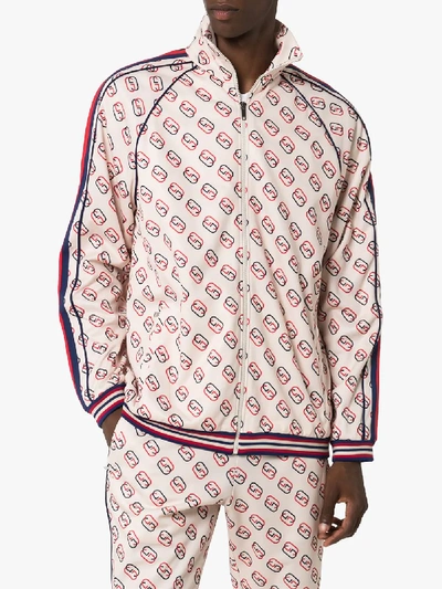 Shop Gucci Gg Logo Print Sports Jacket In Neutrals