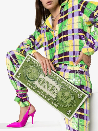 Shop Moschino Green Dollar Bill Clutch Bag