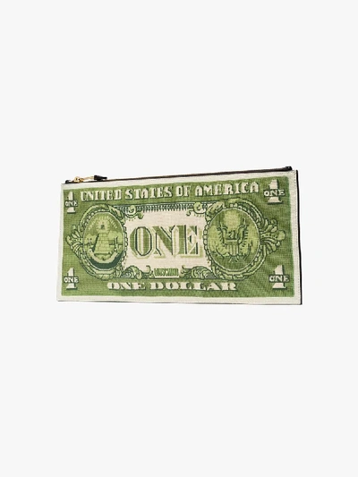 Shop Moschino Green Dollar Bill Clutch Bag