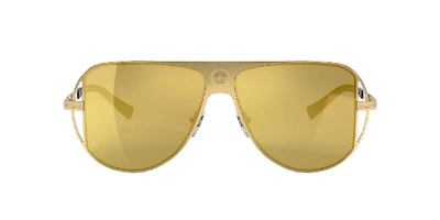 Shop Versace Man Sunglass Ve2212 In Brown Mirror Gold