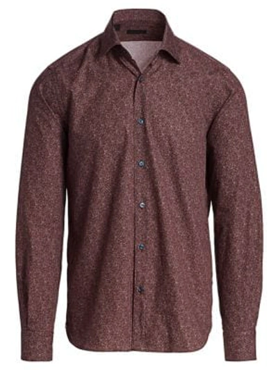 Shop Saks Fifth Avenue Collection Uneven Dot Sport Shirt In Burgundy