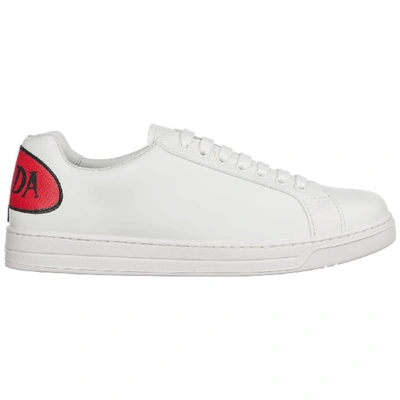 Shop Prada Shoes Leather Trainers Sneakers In Bianco + Fuoco