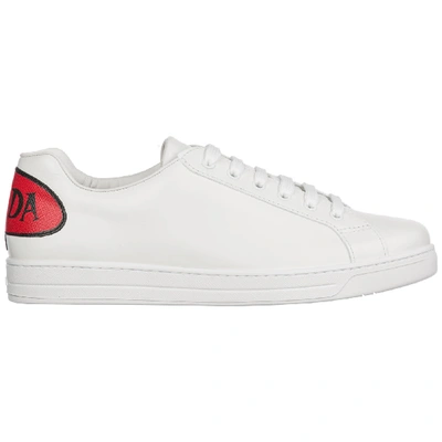Shop Prada Shoes Leather Trainers Sneakers In Bianco + Fuoco