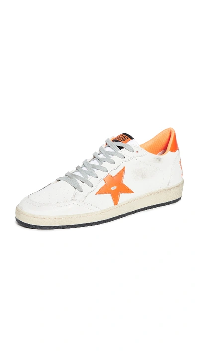 Shop Golden Goose Ball Star Sneakers In White/orange Fluo