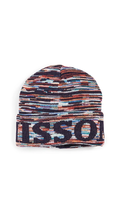 Shop Missoni Space Dye Logo Beanie In Blue