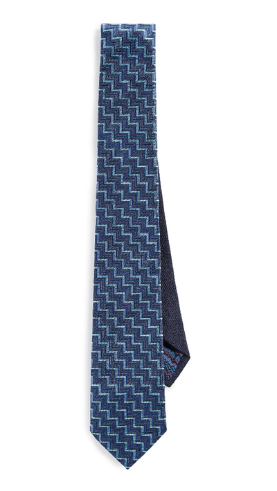 Shop Missoni Zigzag Print Tie In Blue